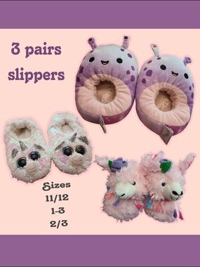 Three Pairs Slippers (Llamas, Daxxon Squishmallow & TY Diamond Unicorn)